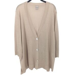 Chicos Cardigan Womens XXL Gold Tan Sweater Metallic Sparkle Knit V-Neck Holiday